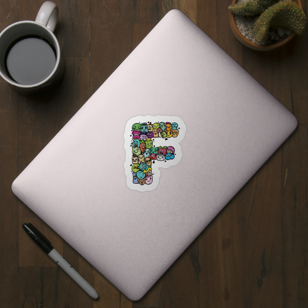 Alphabet Monster Doodle Letter F Monogram by Irene Koh Studio